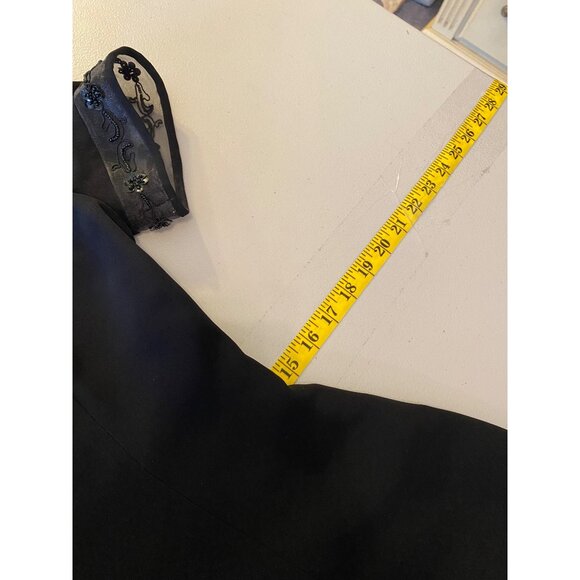 Donna Morgan Black Short Sleeve Dress Button Back & Lace Trim Petite 6 - Picture 7 of 11